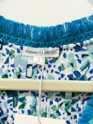 Poupette St. Barth's Sasha Ruffled Floral V-Neck Mini Dress Blue Women's Small