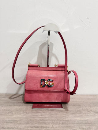 Dolce and Gabbana textured leather small Sicily embellished crystal logo bag