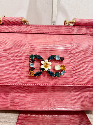 Dolce and Gabbana textured leather small Sicily embellished crystal logo bag