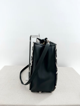 Ximena Kavalekas large leather bag with strap and contrast snakeskin detail