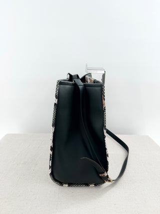 Ximena Kavalekas large leather bag with strap and contrast snakeskin detail