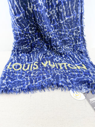 Louis Vuitton cashmere blend silk scarf leopard print with bold lettering