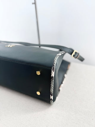 Ximena Kavalekas large leather bag with strap and contrast snakeskin detail