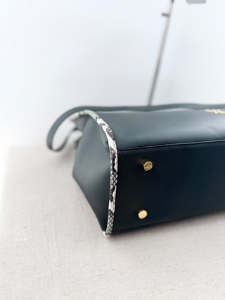 Ximena Kavalekas large leather bag with strap and contrast snakeskin detail