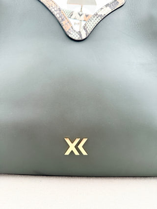 Ximena Kavalekas large leather bag with strap and contrast snakeskin detail
