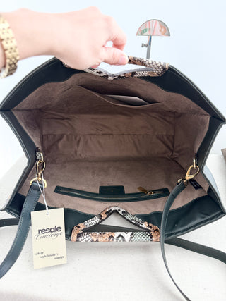 Ximena Kavalekas large leather bag with strap and contrast snakeskin detail