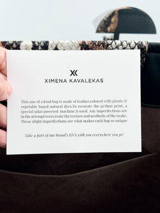 Ximena Kavalekas large leather bag with strap and contrast snakeskin detail