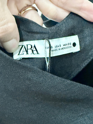 Zara halterneck linen cover up with tassels, S