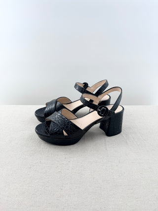 Prada crocodile embossed leather platform sandals, 39