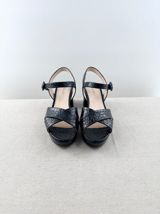Prada crocodile embossed leather platform sandals, 39