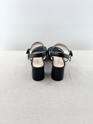 Prada crocodile embossed leather platform sandals, 39