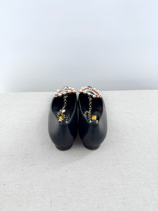 Rupert Sanderson leather eye shoes flats with gold chain, 37