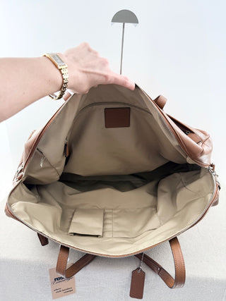 Coach pebbled leather large travel duffle bag with strap