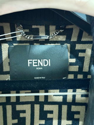 Fendi Knit And Inlaid Mink Fur Zucca Print Crop Bomber Jacket Fogge Womens 42