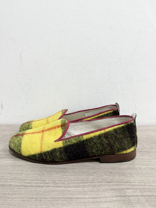 Chausures Topolina Fet Plaid Slip On Almond Toe Flat Loafers Yellow Women's US 9