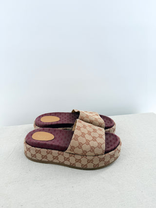 Gucci flat platform GG canvas slides angelina, 40