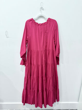 NWT Figue 100% Cotton Bella Tasseled Neck Tiered Maxi Dress Pink Womens Sze XS/S