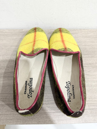 Chausures Topolina Fet Plaid Slip On Almond Toe Flat Loafers Yellow Women's US 9