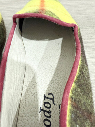 Chausures Topolina Fet Plaid Slip On Almond Toe Flat Loafers Yellow Women's US 9