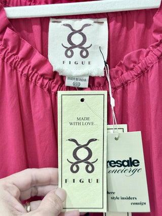 NWT Figue 100% Cotton Bella Tasseled Neck Tiered Maxi Dress Pink Womens Sze XS/S