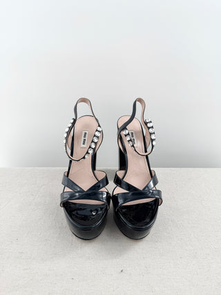 Miu Mu patent platform embellished shoes, 41