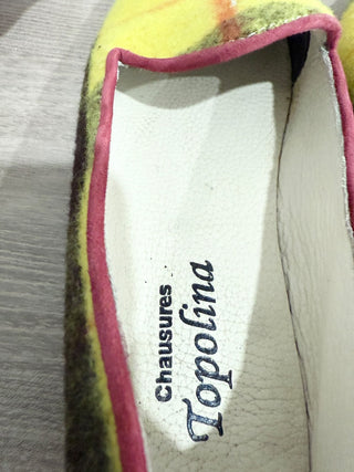 Chausures Topolina Fet Plaid Slip On Almond Toe Flat Loafers Yellow Women's US 9