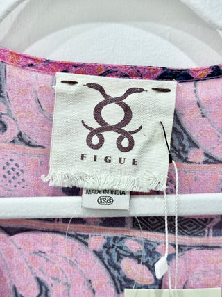 Figue Amrita Oversized Tasseled Pullover Caftan Dress Pink Blue Womens Size XS/S