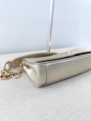Tory Burch leather metallic east west small shoulder bag clutch