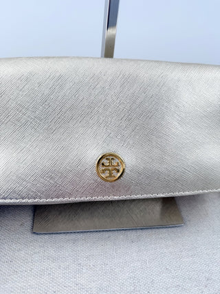 Tory Burch leather metallic east west small shoulder bag clutch