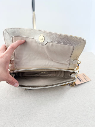 Tory Burch leather metallic east west small shoulder bag clutch