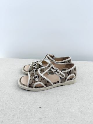 Gucci kids GG canvas horsebit sandals featuring GG monogram canvas, and adjustable ankle straps, 34