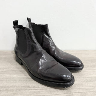Silvano Sassetti Leather Almond Toe Ankle Chelsea Boots Dark Purple Mens EU 38.5