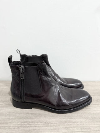 Silvano Sassetti Leather Almond Toe Ankle Chelsea Boots Dark Purple Mens EU 38.5
