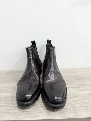 Silvano Sassetti Leather Almond Toe Ankle Chelsea Boots Dark Purple Mens EU 38.5