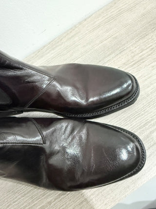 Silvano Sassetti Leather Almond Toe Ankle Chelsea Boots Dark Purple Mens EU 38.5