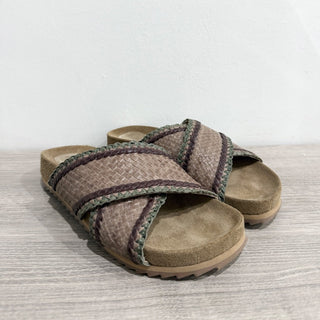 Daniella Lehavi Braided Leather and Suede Slide Sandals Beige Women's Size EU 38
