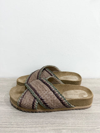 Daniella Lehavi Braided Leather and Suede Slide Sandals Beige Women's Size EU 38