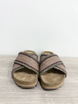 Daniella Lehavi Braided Leather and Suede Slide Sandals Beige Women's Size EU 38