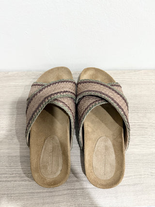 Daniella Lehavi Braided Leather and Suede Slide Sandals Beige Women's Size EU 38
