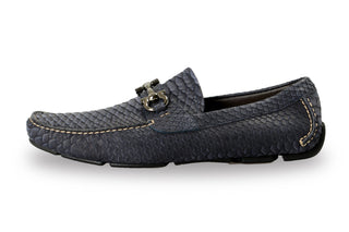 Salvatore Ferragamo Parigi Python Gancini Driving Loafers Shoes Navy Blue US 8.5