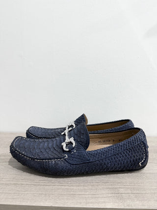 Ferragamo men python leather texture gancini loafers, 8.5