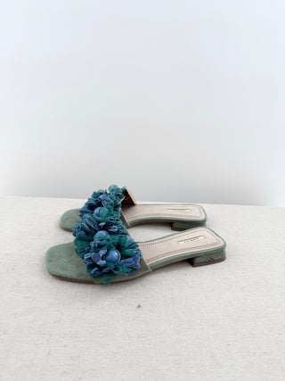 Corina slides from  faux suede with tulle embellishments, 40