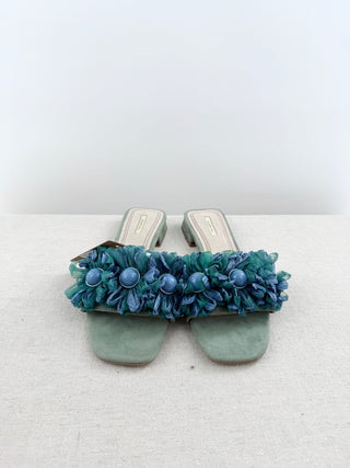 Corina slides from  faux suede with tulle embellishments, 40