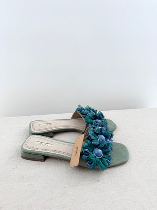 Corina slides from  faux suede with tulle embellishments, 40