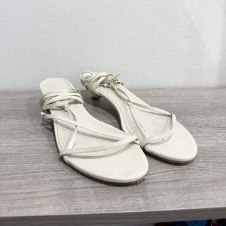 Ayede Leather Slip On Open Toe Low Heel Strappy Sandals Cream Women's Size EU 39