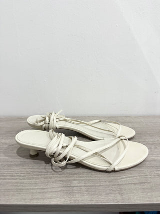 Ayede Leather Slip On Open Toe Low Heel Strappy Sandals Cream Women's Size EU 39