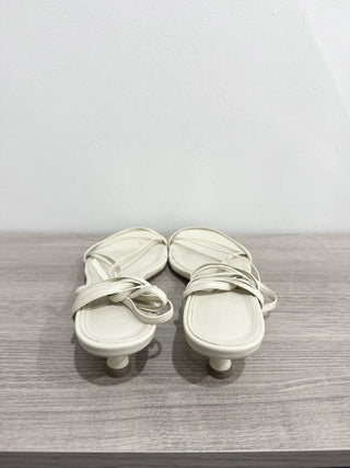 Ayede Leather Slip On Open Toe Low Heel Strappy Sandals Cream Women's Size EU 39