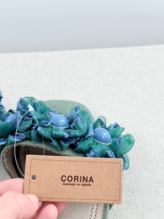 Corina slides from  faux suede with tulle embellishments, 40