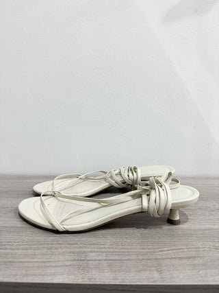 Ayede Leather Slip On Open Toe Low Heel Strappy Sandals Cream Women's Size EU 39