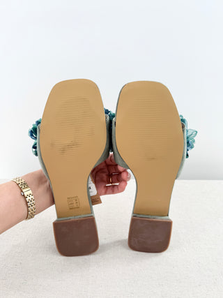 Corina slides from  faux suede with tulle embellishments, 40